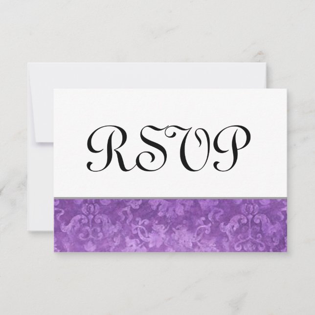 Lila OSA Grunge Damask Wedding V2 Kort (Framsida)