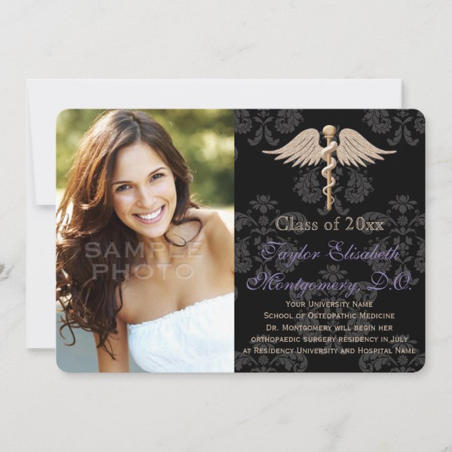 Lila Osteopatisk medicin DO School Studenten Inbjudningar (Framsida)