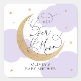 Lila Över Månen Baby Shower Fyrkantigt Klistermärke