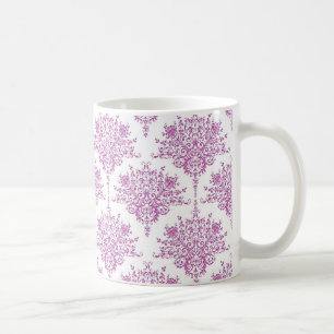 Lila över vit blom-damaskmönster kaffemugg