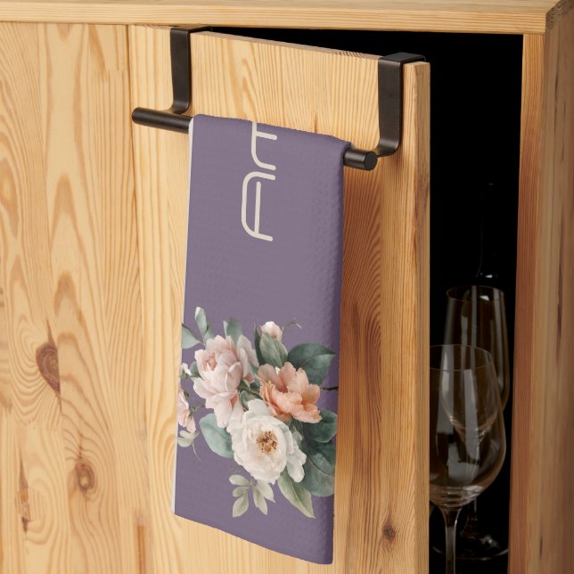 Lila överst med Blommigten Elfenbenskusten Rand Kökshandduk (Thirds Fold)