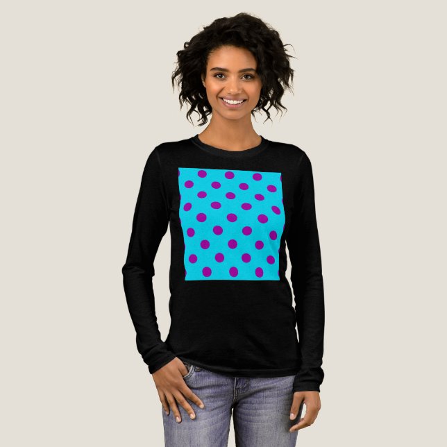Lila på blåa prickar Mönsterdesign T Shirt (Hel framsida)