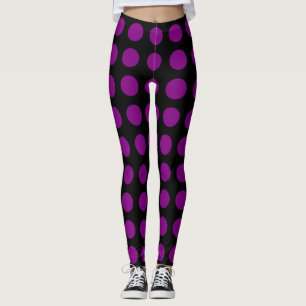 Lila på Black Large Storlek Vågrät Polka dots Leggings