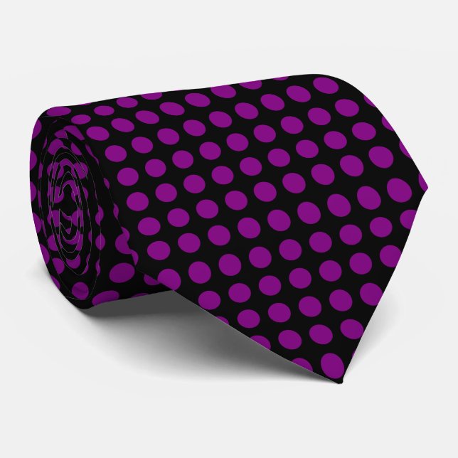 Lila på Black Large Storlek Vågrät Polka dots Slips (Rullad)