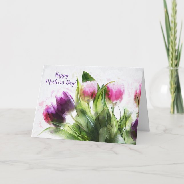 LILA på ROSA TULIPS MORS DAG-KORT Tack Kort (Framsida)