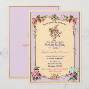 Lila på tefestinbjudan på födelsedagseftermiddagen inbjudningar