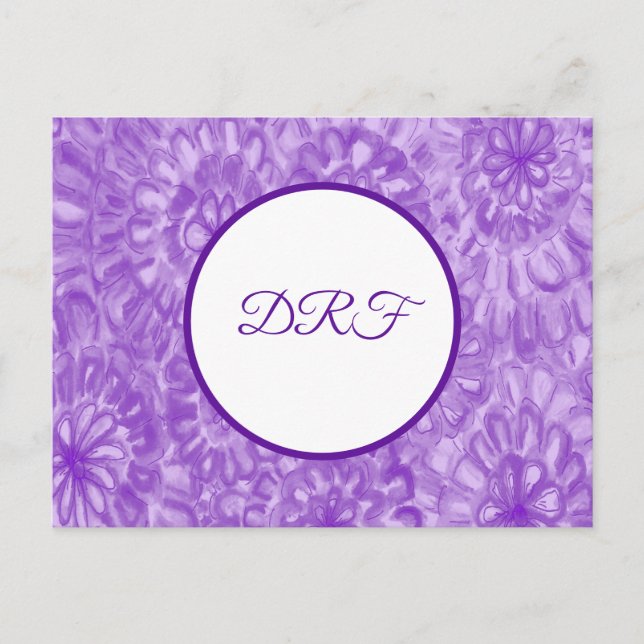 Lila Paded Flowers with Monogram Vykort (Framsida)