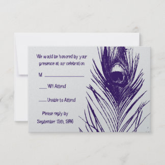 Lila Påfågel Fjäder Bröllop RSVP OSA Kort