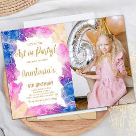 Lila Paint Birthday-inbjudan med foto Inbjudningar