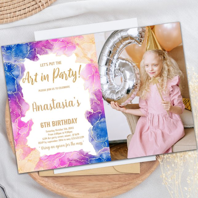 Lila Paint Birthday-inbjudan med foto Inbjudningar (Purple Paint Birthday Invitations with photo)