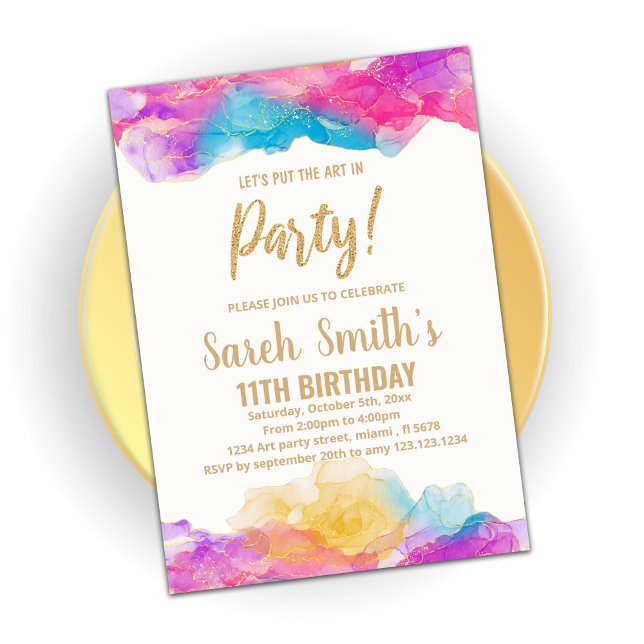Lila Paint Birthday-inbjudningar Inbjudningar (Skapare uppladdad)