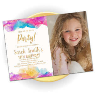 Lila Paint Birthday-inbjudningar med foto Inbjudningar