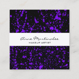 Lila Paint Splatter på svart Fyrkantigt Visitkort