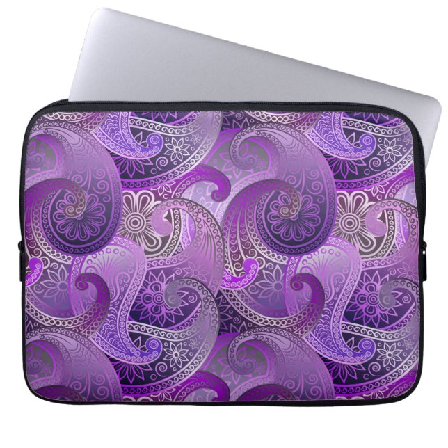 Lila Paisley Damask Pattern Laptop Fodral (Framsidan)