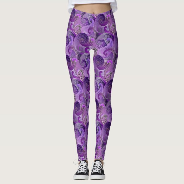 Lila Paisley Damask Pattern Leggings (Framsida)