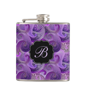 Lila Paisley Damask Pattern med Monogram Fickplunta