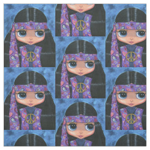 Lila Paisley Hippie Chick med Fredstecken 1960-tal Tyg