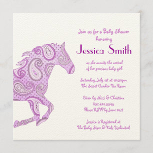 Lila Paisley Horse Baby Shower Inbjudningar