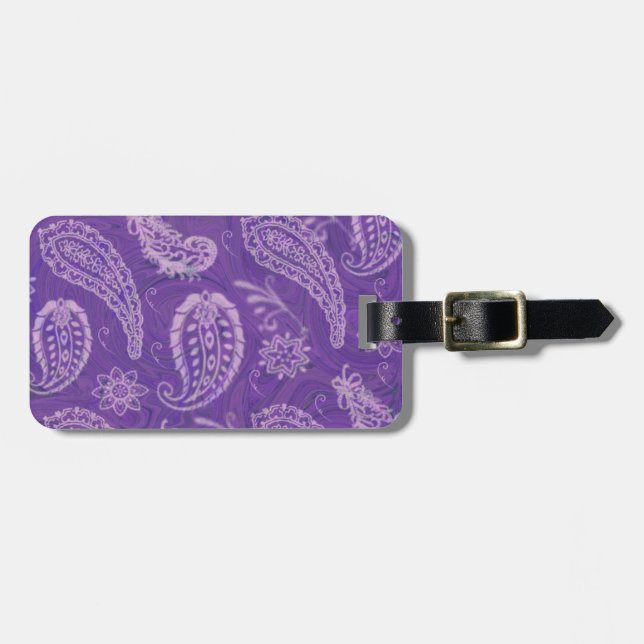 Lila Paisley Luggage Tag Bagagebricka (Horisontell Framsida)