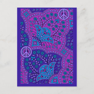 Lila Paisley med Fredstecken POSTCARDS för omröstn Vykort