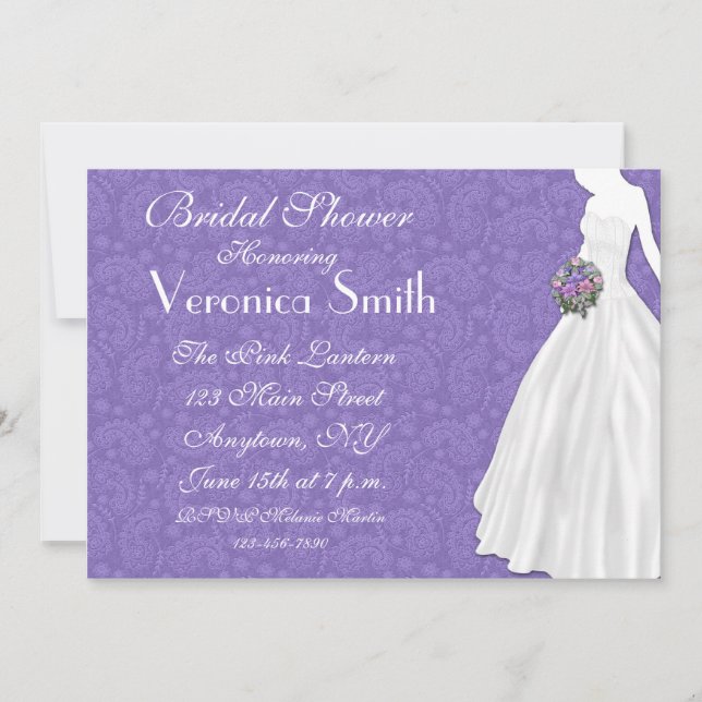 Lila Paisley Möhippa Inbjudningar (Framsida)