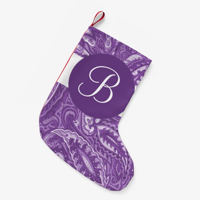 Lila paisley monogram julförråd liten julstrumpa (Framsidan (Hängande))