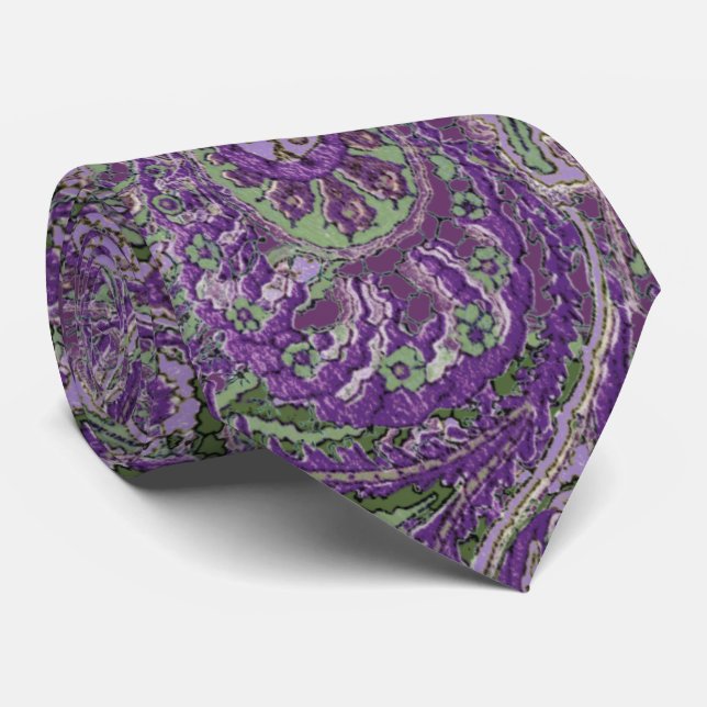 Lila Paisley Peacock Färg Bröllop Tie Slips (Rullad)
