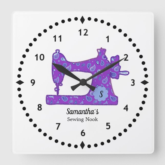 Lila Paisley Sewing Maskin Large Clock Fyrkantig Klocka (Framsida)
