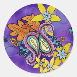 Lila Paisley Stickers Runt Klistermärke