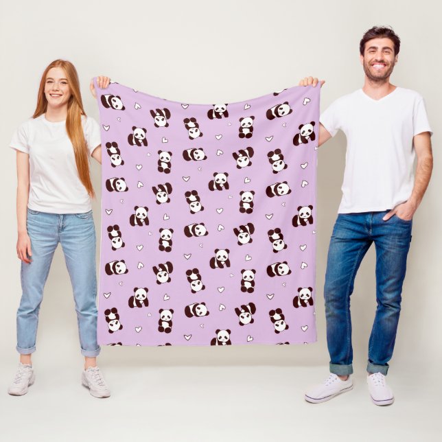 Lila Panda Heart Fleece Blanket (På plats)