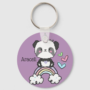 Lila Panda Unicorn på Rainbow Personlig Nyckelring