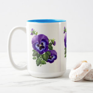 Lila pansier med 2 ton kaffe mugg