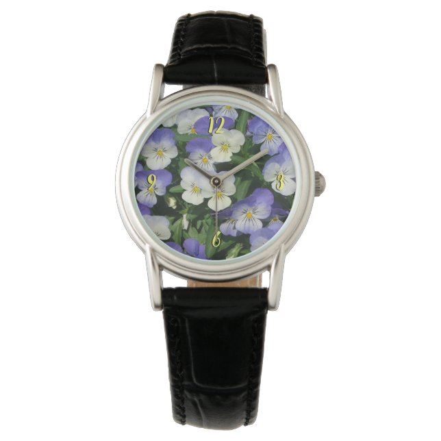 Lila Pansies Garden Blommigt Armbandsur (Framsida)