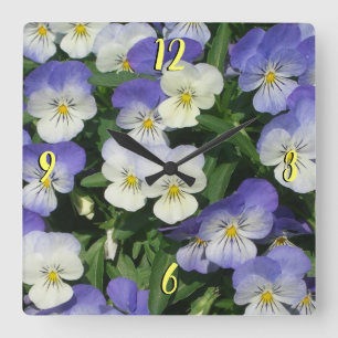 Lila Pansies Garden Blommigt Fyrkantig Klocka