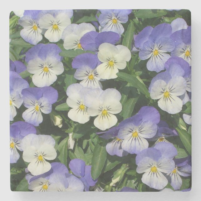 Lila Pansies Garden Blommigt Stenunderlägg (Framsidan)