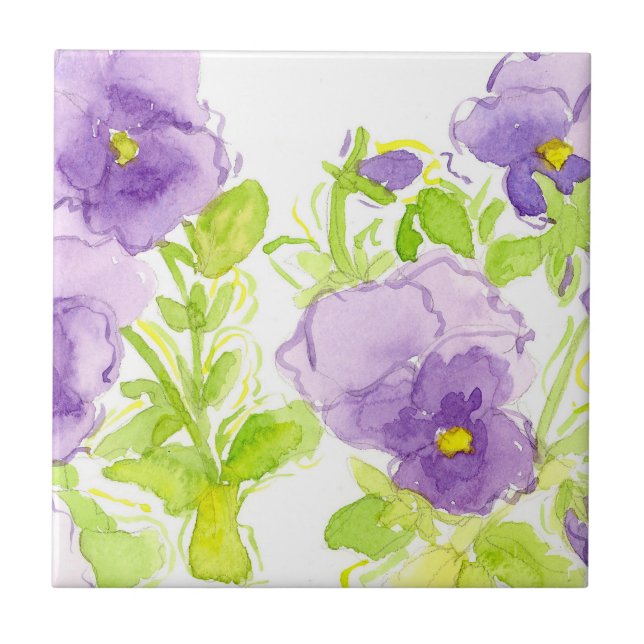 Lila Pansies Pastel Watercolor Flowers Kakelplatta (Framsidan)