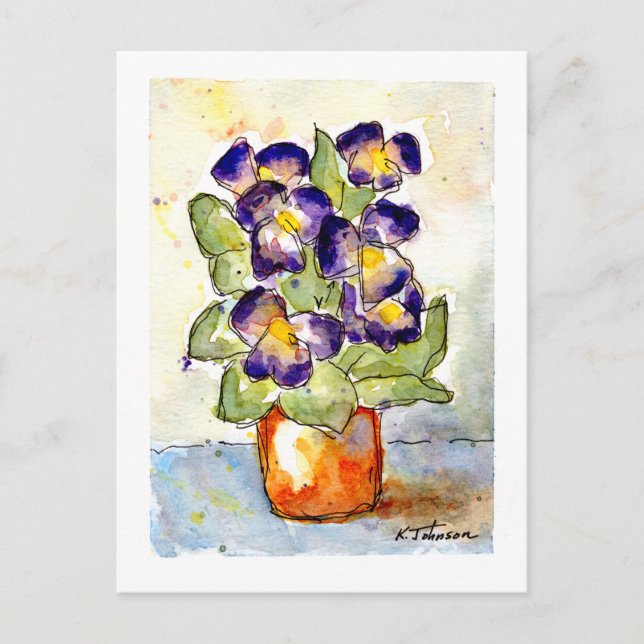 Lila Pansies Watercolor Postcard Vykort (Framsida)