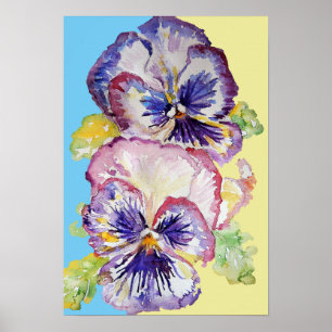 Lila Pansy Art Blommig Blommor Akvarell Affisch