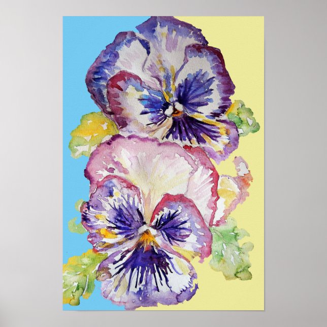Lila Pansy Art Blommig Blommor Akvarell Affisch (Framsidan)
