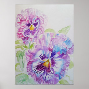 Lila Pansy Art Blommigt Blommor Vattenfärg Poster