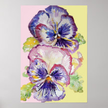 Lila Pansy Art Blommigt Flowers Vattenfärg Poster