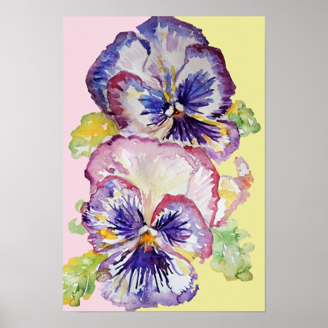 Lila Pansy Art Blommigt Flowers Vattenfärg Poster (Framsidan)