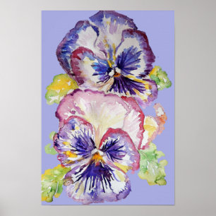 Lila Pansy Art Blommigt Flowers Vattenfärg Poster