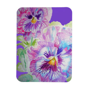 Lila Pansy Art Blommor Akvarell Magnet