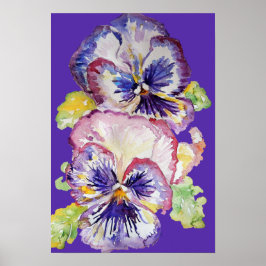 Lila Pansy Art Blommor Vattenfärg Poster
