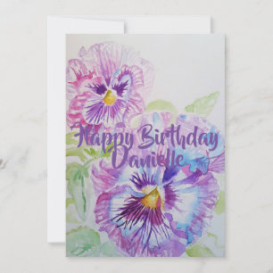 Lila Pansy Art Watercolour Födelsedagsinbjudan Inbjudningar