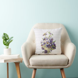 Lila Pansy Basket på Eyelet Snöre Kudde