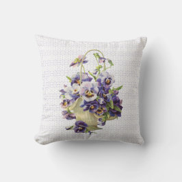 Lila Pansy Basket på Eyelet Snöre Kudde