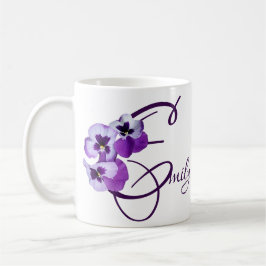Lila pansy blommigt Emily namn anpassade boho Kaffemugg