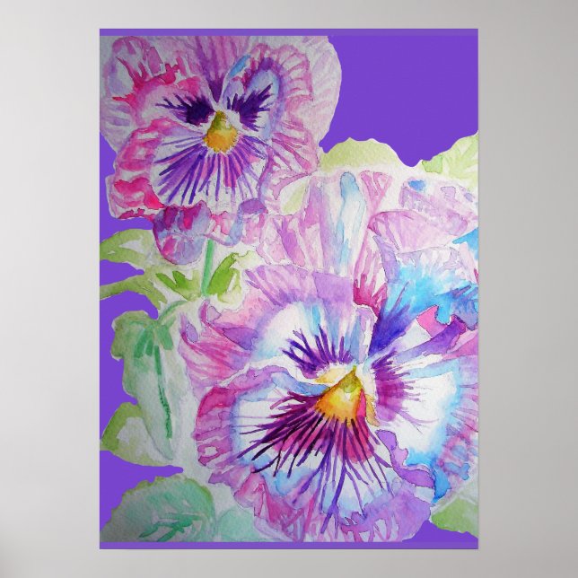 Lila Pansy Blommigt Flowers Watercolor Poster (Framsidan)